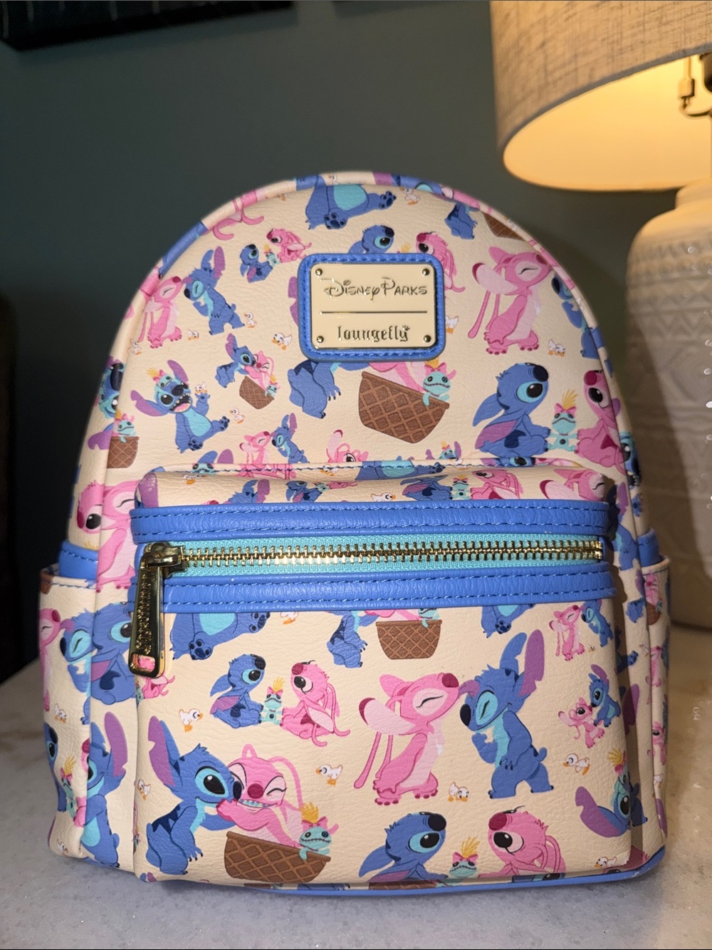 Disney Loungefly Stitch & Angel Mini Backpack - Pink, Blue, Cream